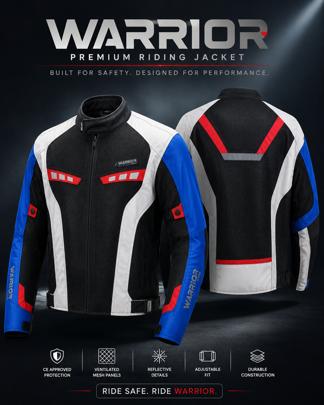 Warrior Gears WTR-1 Motorcycle Jacket Waterproof CE Armrest Air Textile Jacket with Removable Lining Higly Refelctive  and  Protective